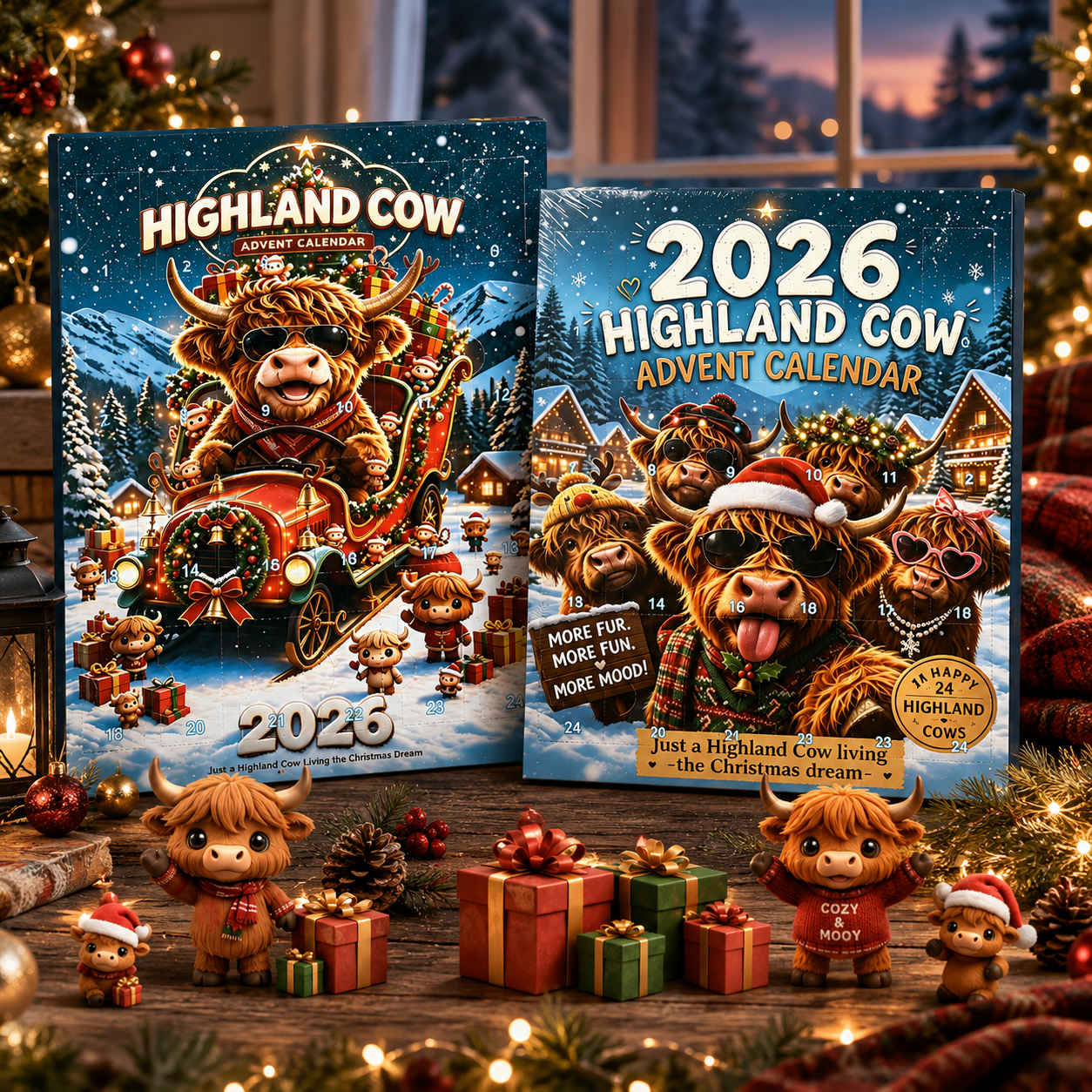 🐂🎄 2026 Highland Cow 24‑Day Christmas Advent Calendar Collectible 3D Figurines