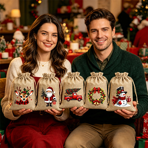 🎄Vintage Christmas Drawstring Gift Pouches | Holiday Treat & Party Favor Bags
