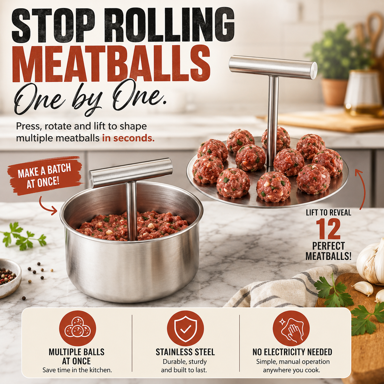 🔥🍝 Stainless Steel Multi-Meatball Maker – Make 6 or 12 at Once