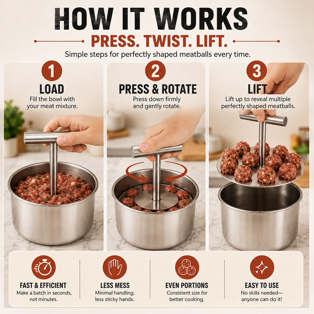 🔥🍝 Stainless Steel Multi-Meatball Maker – Make 6 or 12 at Once