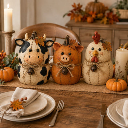 Rustic farm pumpkin friends cow pig chicken fall decor set