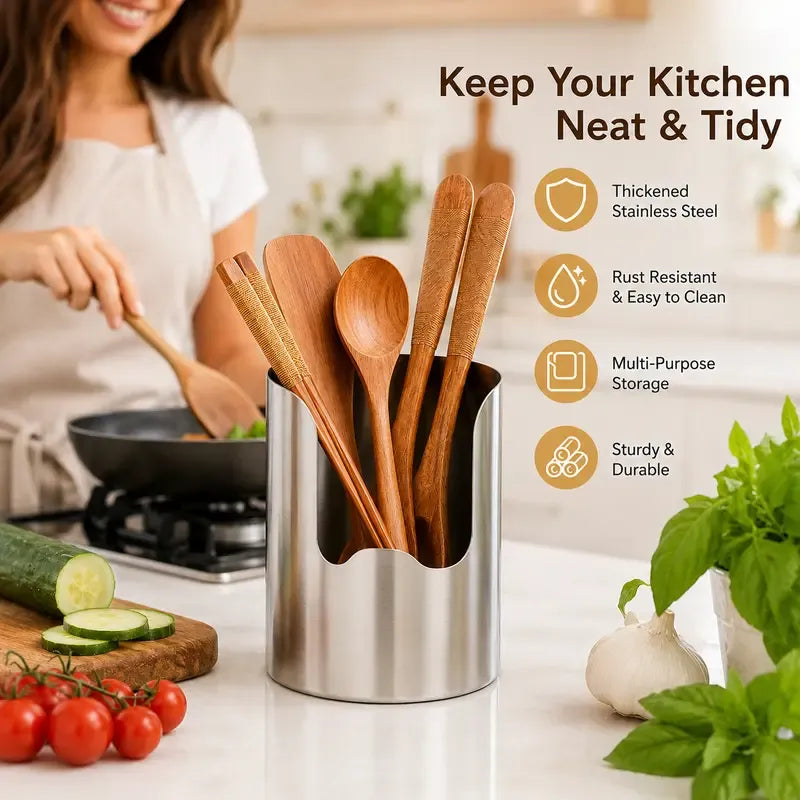 ⭐Thickened Stainless Steel Utensil Organizer, Rust Resistant Easy to Clean