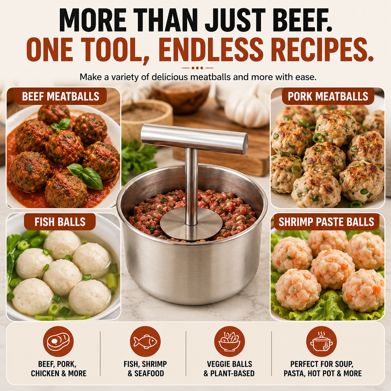 🔥🍝 Stainless Steel Multi-Meatball Maker – Make 6 or 12 at Once