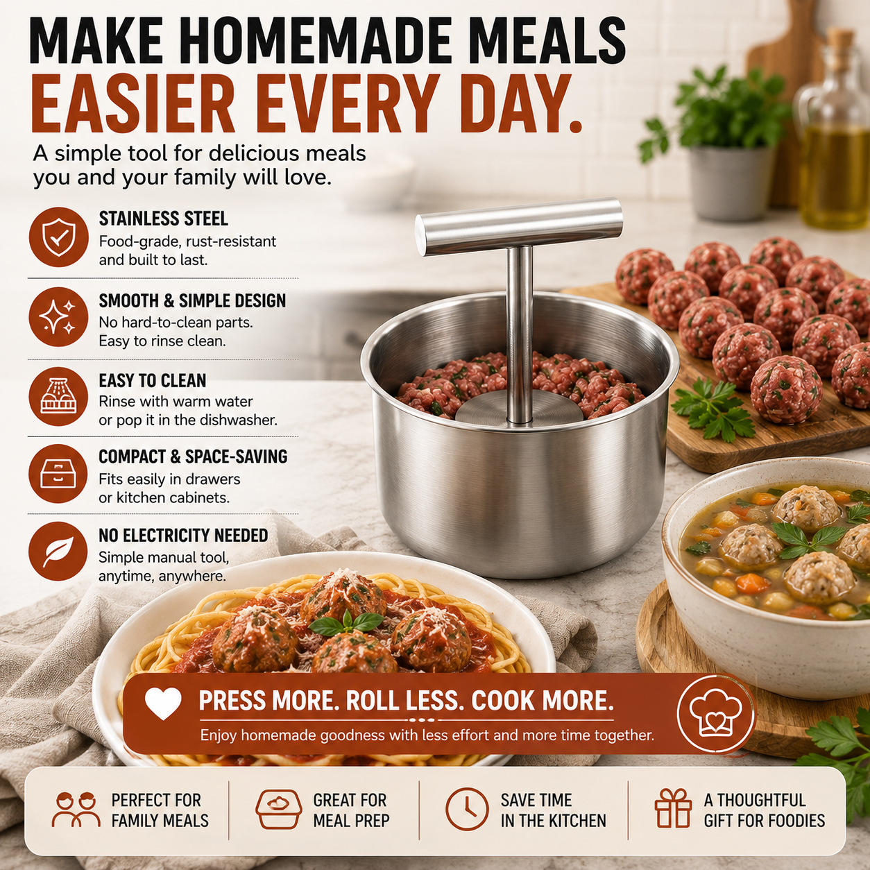 🔥🍝 Stainless Steel Multi-Meatball Maker – Make 6 or 12 at Once