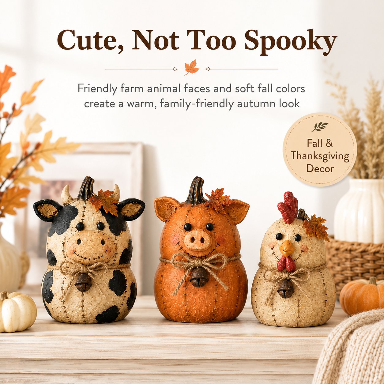 Rustic farm pumpkin friends cow pig chicken fall decor set