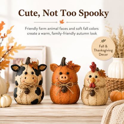 Rustic farm pumpkin friends cow pig chicken fall decor set