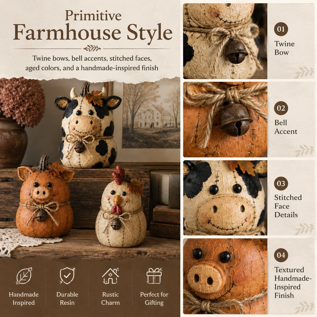 Rustic farm pumpkin friends cow pig chicken fall decor set
