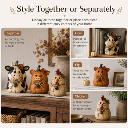 Rustic farm pumpkin friends cow pig chicken fall decor set