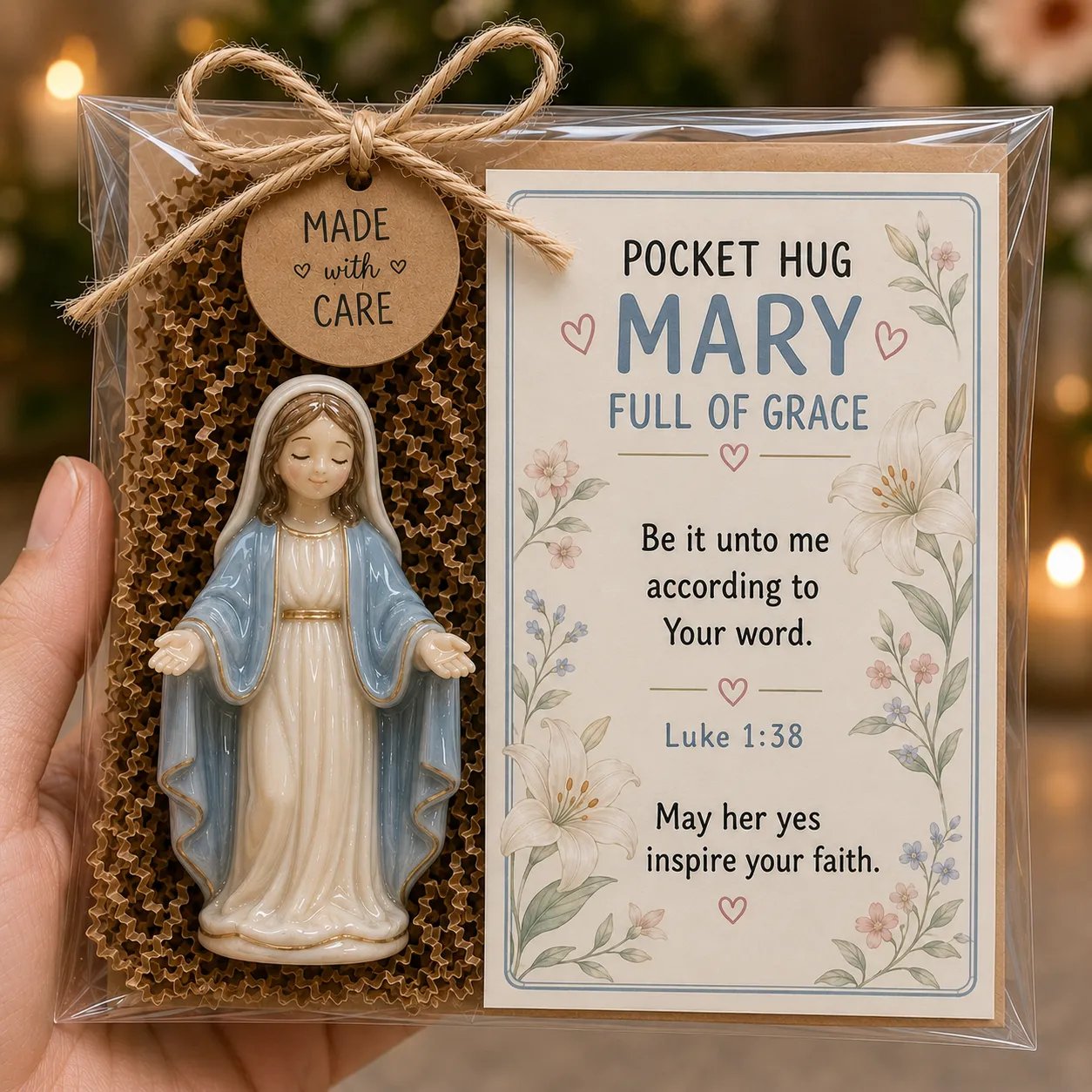 ✨✝️ Faith Pocket Hug Glass Keepsake – Jesus, Mary & Guardian Angel Encouragement Gift