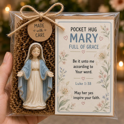 ✨✝️ Faith Pocket Hug Glass Keepsake – Jesus, Mary & Guardian Angel Encouragement Gift