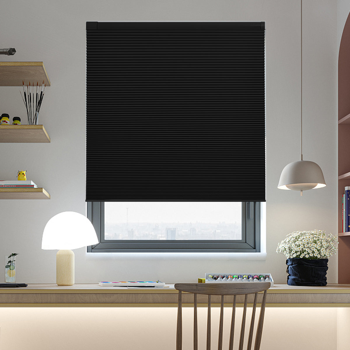 Cordless No Drill Cellular Shades – Custom Size Blackout Honeycomb Shades for Windows