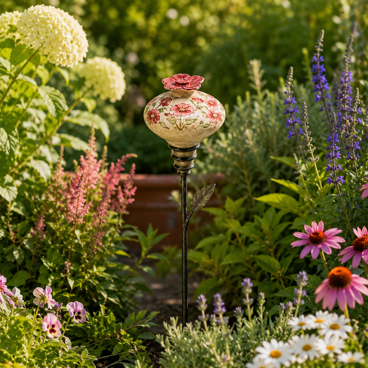 Vintage Hummingbird Feeder Garden Decor Stake