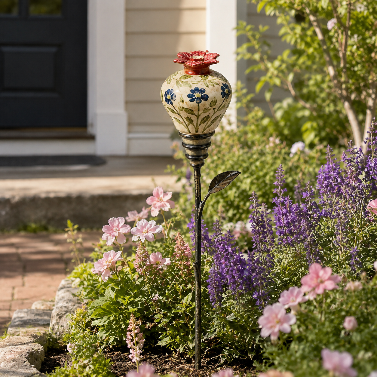 Vintage Hummingbird Feeder Garden Decor Stake