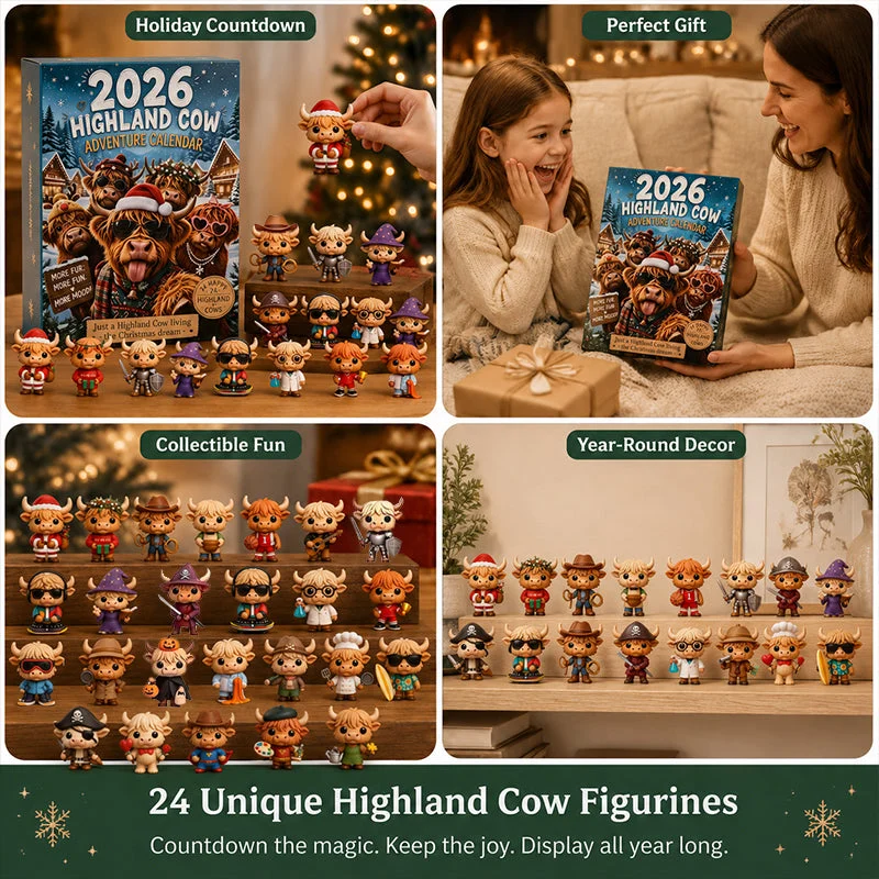 🐂🎄 2026 Highland Cow 24‑Day Christmas Advent Calendar Collectible 3D Figurines