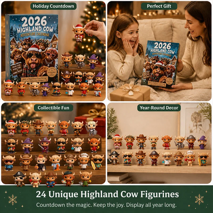 🐂🎄 2026 Highland Cow 24‑Day Christmas Advent Calendar Collectible 3D Figurines