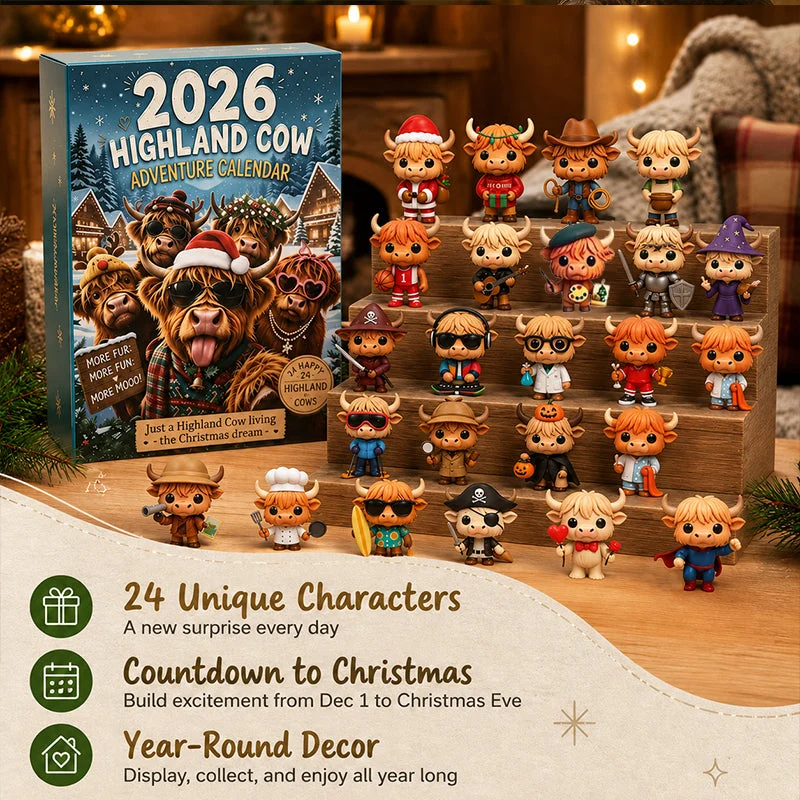 🐂🎄 2026 Highland Cow 24‑Day Christmas Advent Calendar Collectible 3D Figurines