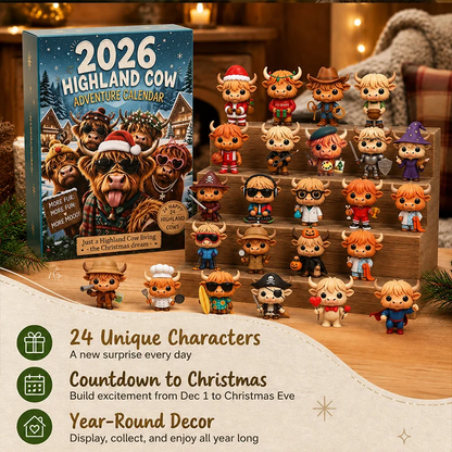 🐂🎄 2026 Highland Cow 24‑Day Christmas Advent Calendar Collectible 3D Figurines