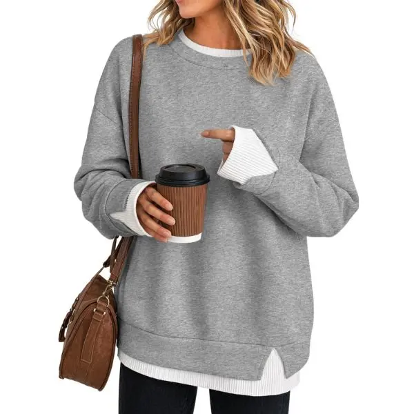 Fake Two‑Piece Oversized Crew Neck Sweatshirt | Air‑Layer Fabric Casual Top✨