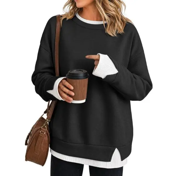 Fake Two‑Piece Oversized Crew Neck Sweatshirt | Air‑Layer Fabric Casual Top✨