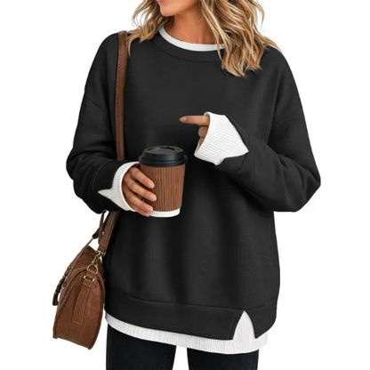 Fake Two‑Piece Oversized Crew Neck Sweatshirt | Air‑Layer Fabric Casual Top✨
