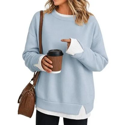 Fake Two‑Piece Oversized Crew Neck Sweatshirt | Air‑Layer Fabric Casual Top✨