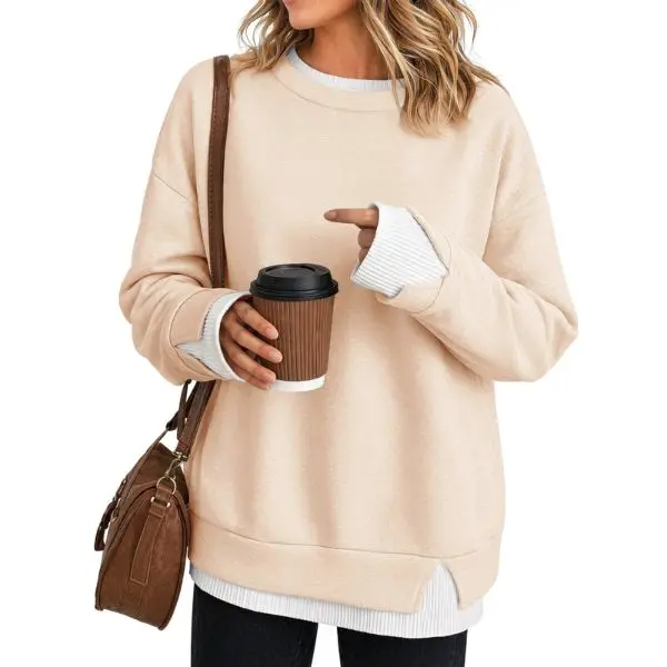 Fake Two‑Piece Oversized Crew Neck Sweatshirt | Air‑Layer Fabric Casual Top✨