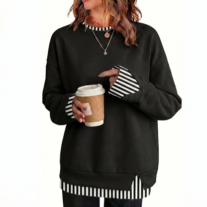 Fake Two‑Piece Oversized Crew Neck Sweatshirt | Air‑Layer Fabric Casual Top✨