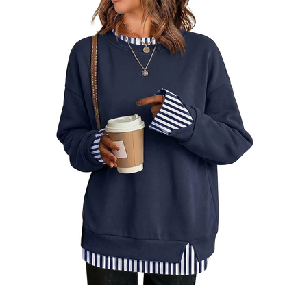 Fake Two‑Piece Oversized Crew Neck Sweatshirt | Air‑Layer Fabric Casual Top✨