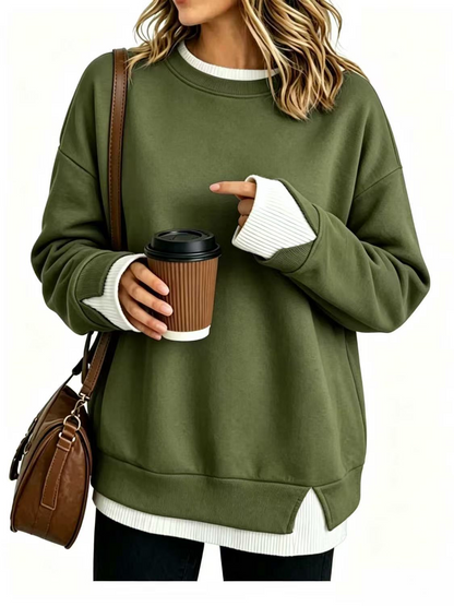Fake Two‑Piece Oversized Crew Neck Sweatshirt | Air‑Layer Fabric Casual Top✨