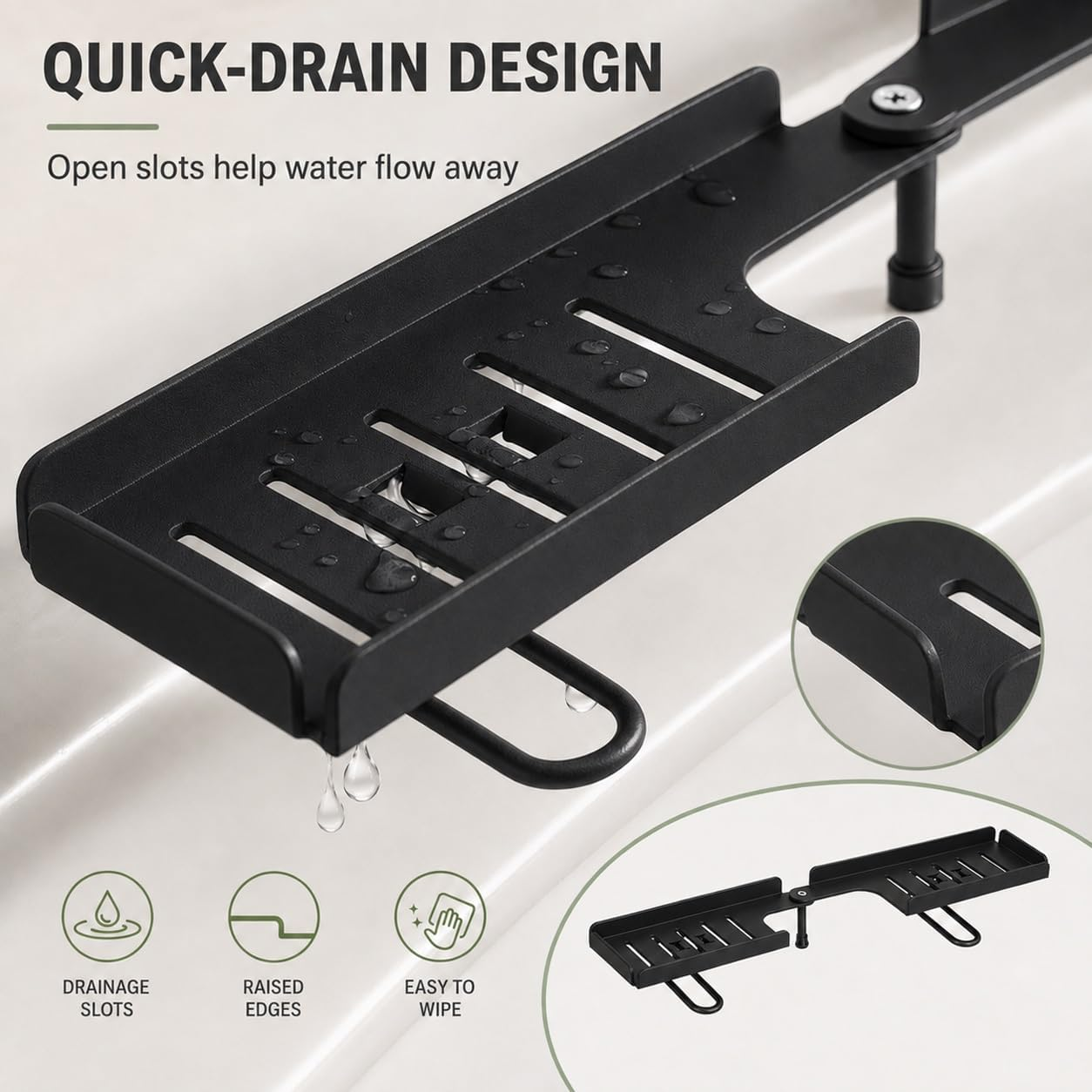 Drill-Free Foldable Faucet Storage Rack Carbon Steel Hollow Design Corner | 180 Degree Multi-angle Rotatable Adjustable over