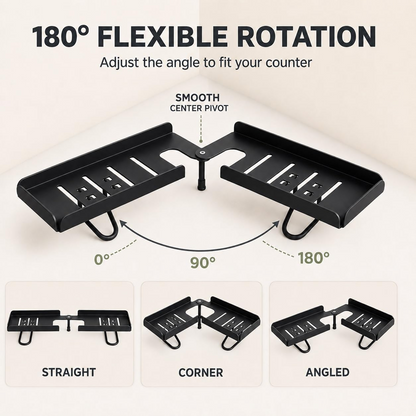Drill-Free Foldable Faucet Storage Rack Carbon Steel Hollow Design Corner | 180 Degree Multi-angle Rotatable Adjustable over