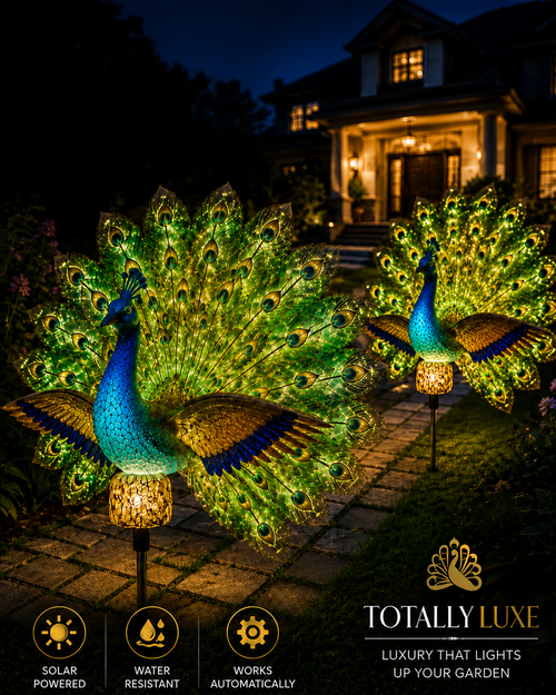 Solar Peacock Garden Sculpture – Lifelike Color Glowing Outdoor Yard Landscape Ornament