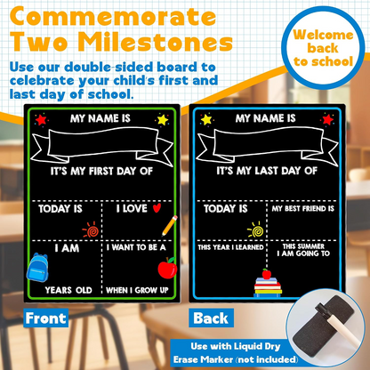Double Sided First and Last Day of School Board, Easy Clean Blank Writing Board for Pre-k