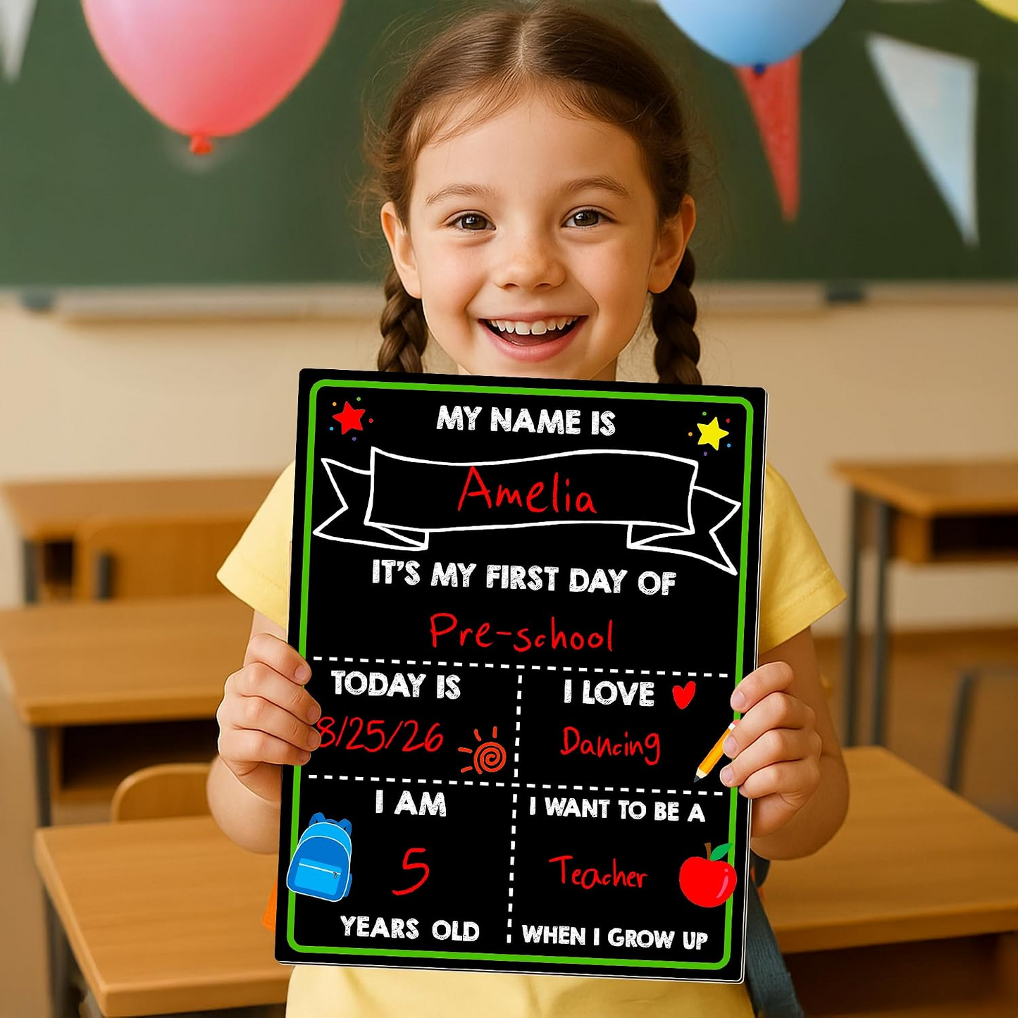 Double Sided First and Last Day of School Board, Easy Clean Blank Writing Board for Pre-k