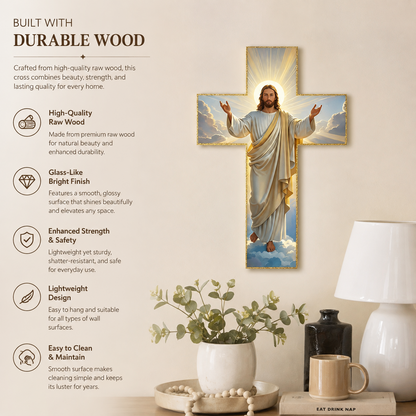 ✝️ Vintage Jesus Cross Wall Decor – Rustic Wooden Faith-Inspired Home Accent 🕊️✨