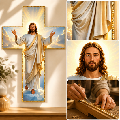 ✝️ Vintage Jesus Cross Wall Decor – Rustic Wooden Faith-Inspired Home Accent 🕊️✨