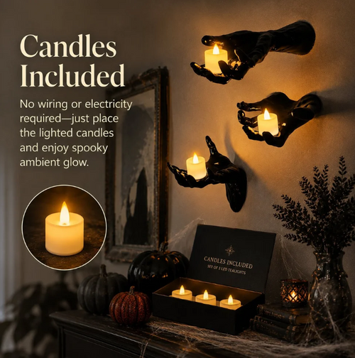 🎃Halloween Decorations, Pack of 3 Wall Mounted Creepy Reaching Hands with Lighted Candles