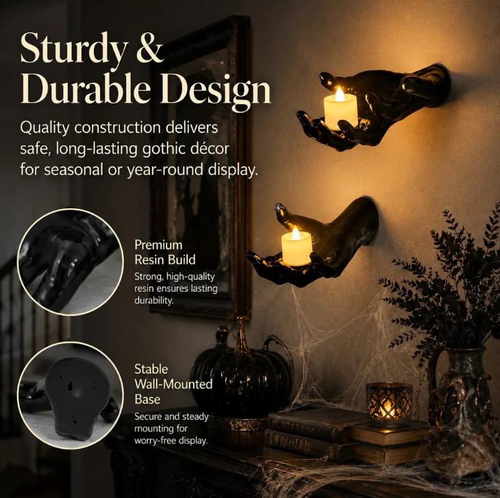🎃Halloween Decorations, Pack of 3 Wall Mounted Creepy Reaching Hands with Lighted Candles