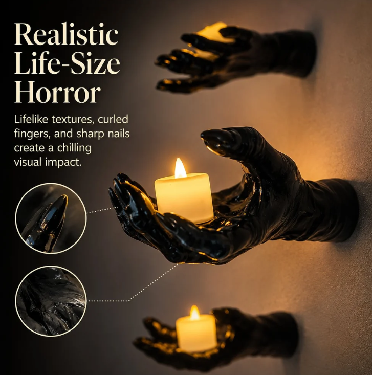 🎃Halloween Decorations, Pack of 3 Wall Mounted Creepy Reaching Hands with Lighted Candles