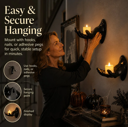 🎃Halloween Decorations, Pack of 3 Wall Mounted Creepy Reaching Hands with Lighted Candles