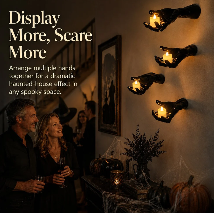 🎃Halloween Decorations, Pack of 3 Wall Mounted Creepy Reaching Hands with Lighted Candles