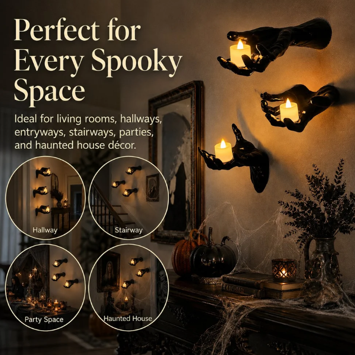 🎃Halloween Decorations, Pack of 3 Wall Mounted Creepy Reaching Hands with Lighted Candles