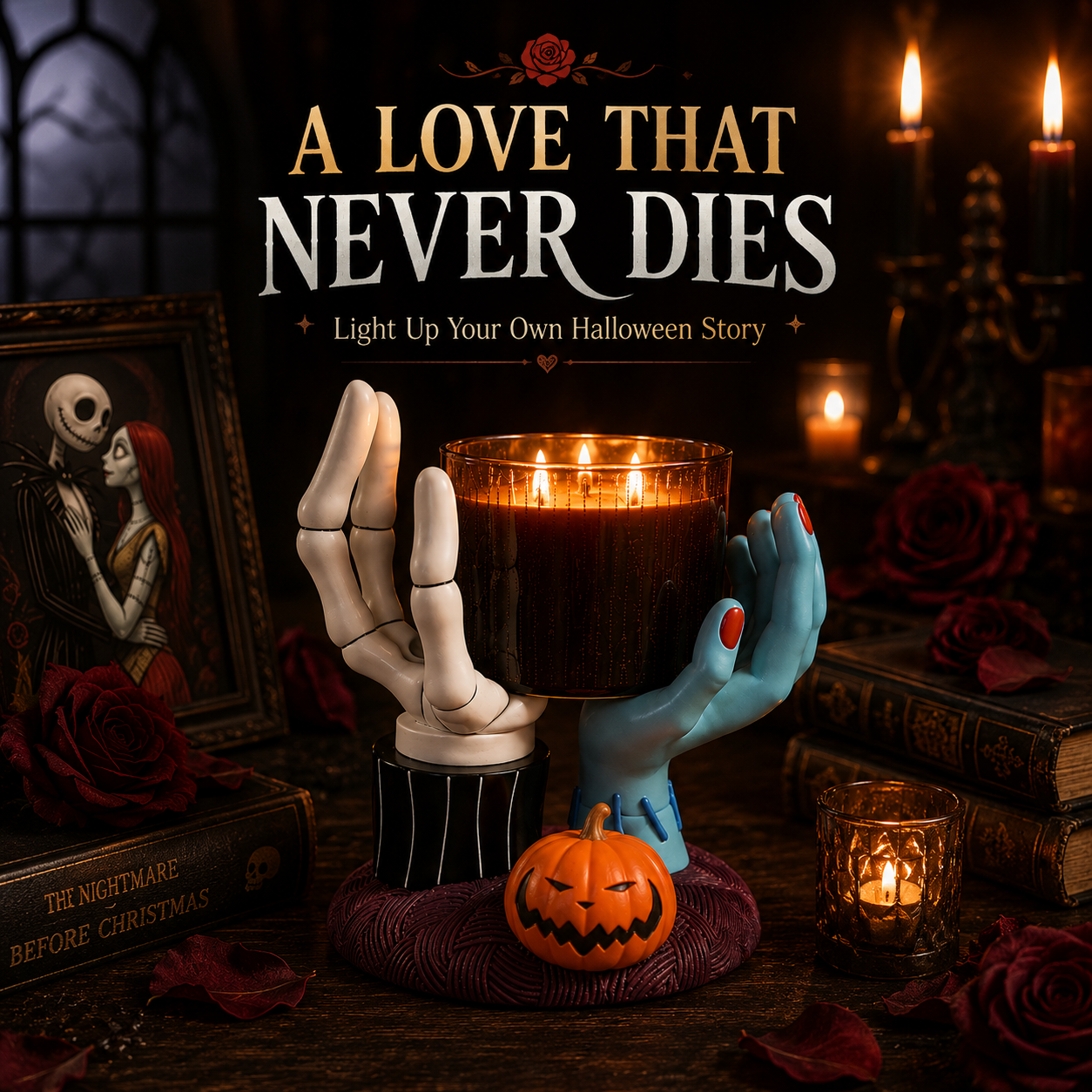🎃🕯️ Jack & Sally Halloween Candle Holder 🖤
