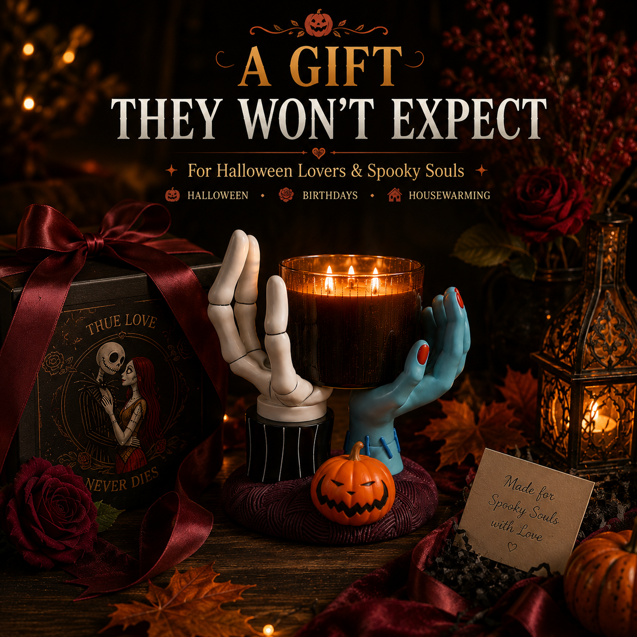 🎃🕯️ Jack & Sally Halloween Candle Holder 🖤