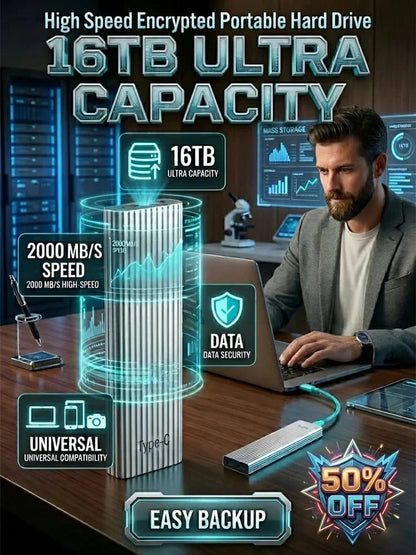 ⏳ LIMITED-TIME MEGA SALE | 16TB Large-Capacity Type-C Portable Mini SSD