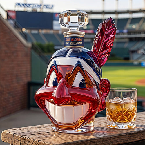 Let's Go Tribe! 125th Anniversary Chief Wahoo Whiskey Bottle