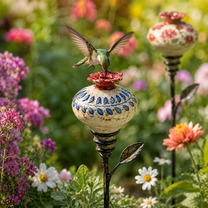 Vintage Hummingbird Feeder Garden Decor Stake