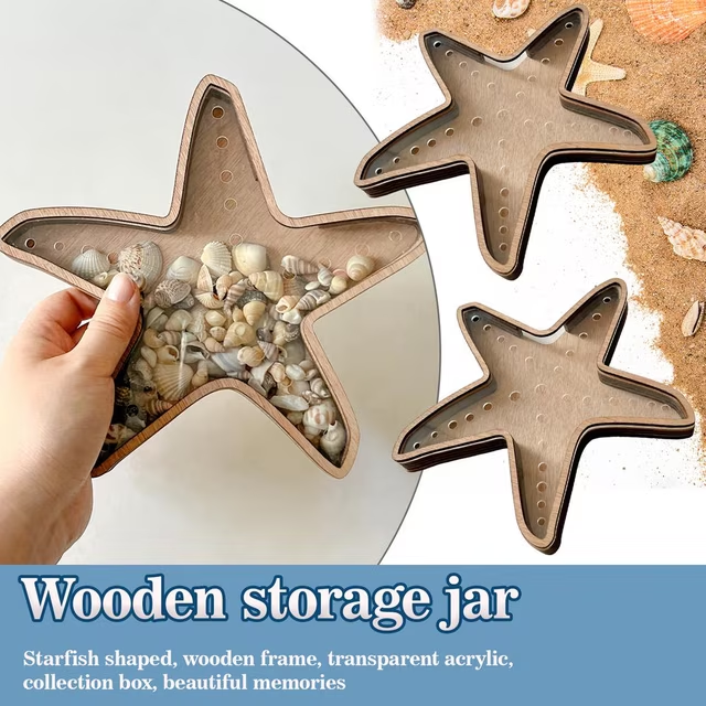 🌊Sea Shell Display Box Wooden Starfish Holder