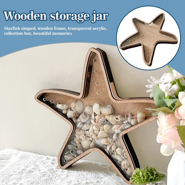 🌊Sea Shell Display Box Wooden Starfish Holder