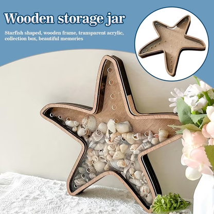 🌊Sea Shell Display Box Wooden Starfish Holder